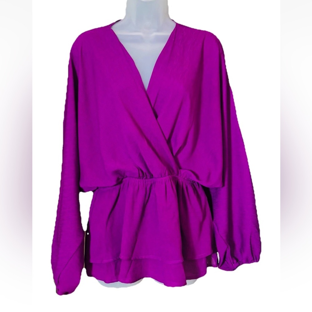 Andree By Unit Top Peplum Blouse Catch Me There Faux Wrap Purple Women's M